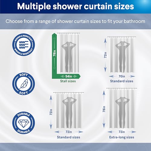 Clorox 2-in-1 Bathroom Shower Curtain Liner, Durable Fabric, Weighted Magnets for Bath Water Control, Washable Premium Quality, Extra Long Stall 78" x 54" White - color: White - Stall