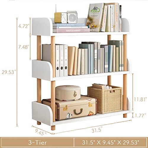 OSCHF 3-Tier Wooden Open Bookcase, Warm White | Modern Display Bookshelf with Top Edge, Solid Wood Frame, Home and Office Storage - color: Warm White, size: 3-tier