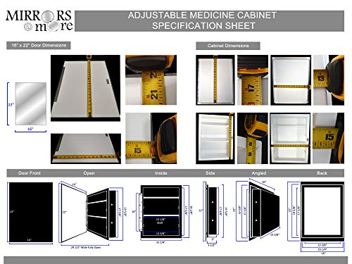White Recessed Medicine Cabinet with Frameless Pencil Edge Mirrior Door Panel (16" x 22") with Adjustable Shelves, Wall Mounted Bathroom Storage Cabinet - color: Pencil Edge