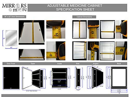White Recessed Medicine Cabinet with Frameless Pencil Edge Mirrior Door Panel (16" x 22") with Adjustable Shelves, Wall Mounted Bathroom Storage Cabinet - color: Pencil Edge