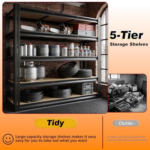 5-Tier Heavy Duty Metal Storage Shelves, 3100 lbs Total Capacity, 48" W x 24" D x 72" H Adjustable Utility Shelving Unit for Garage, Basement, Warehouse & Commercial Kitchen - size: 48Wx24Dx72H