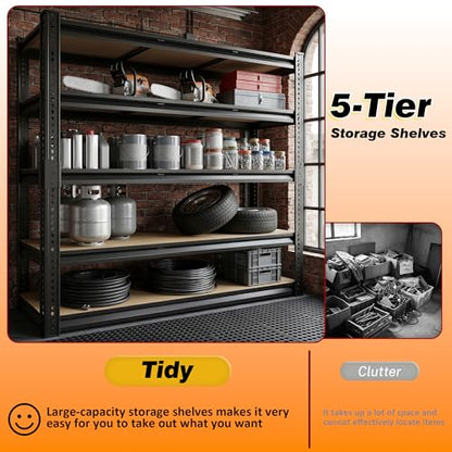 5-Tier Heavy Duty Metal Storage Shelves, 3100 lbs Total Capacity, 48" W x 24" D x 72" H Adjustable Utility Shelving Unit for Garage, Basement, Warehouse & Commercial Kitchen - size: 48Wx24Dx72H