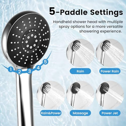 Shower Head with Handheld,High Pressure Chrome Rain Shower Head | Regaderas Para Shower,11.8" Rectangular,Rainfall Shower Head,Dual Shower Head,Bathroom Decor,Extension Arm,5 Spray Mode - color: A-Chrome, style: Rectangular 12"