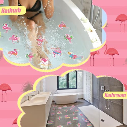 Yaomiao 24 Pcs Flamingo Non Slip Bathtub Stickers with Scraper | Shiny, Sparkle, Glitter, Peva, 4.53inch, Easy Apply, No Residue, for Bathroom, Shower Stairs Floor, Safety, Cute, Grip - style: Flamingo