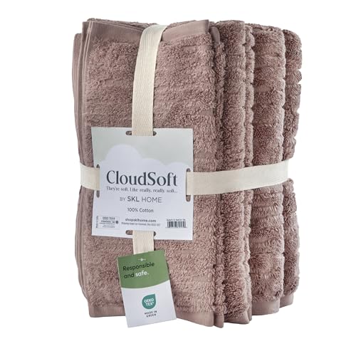 SKL Home CloudSoft 100% Cotton Luxury 6-Piece Towel Set, 600 GSM, Ultra Plush & Absorbent - 2 Bath Towels, 2 Hand Towels, 2 Washcloths, Clay - color: Clay, style: 6-Piece Towel Set