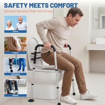 Toilet Safety Rails for Seniors 350 lb, Adjustable Toilet Safety Frame with Handles, Foldable Aluminum Toilet Support Rails, Non-Slip Bathroom Safety Rail for Elderly, Disabled & Limited Mobility - size: Toilet Safety Rails