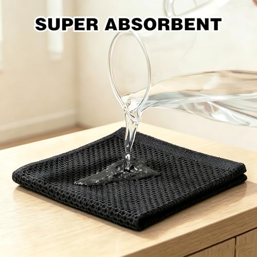 QUILTINA Kitchen Dish Cloths 6 Pack, 12 x 12 Inches, 100% Cotton Waffle Weave Dish Towels, Super Absorbent Quick Drying, Black - color: Black, size: 12 x 12 - 6 Pack