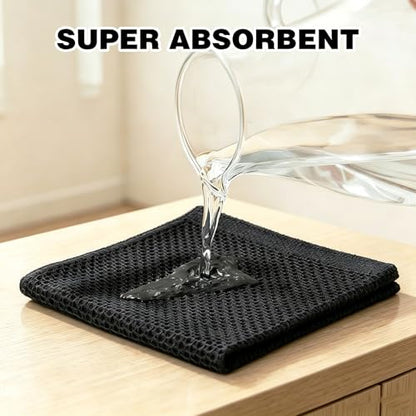 QUILTINA Kitchen Dish Cloths 6 Pack, 12 x 12 Inches, 100% Cotton Waffle Weave Dish Towels, Super Absorbent Quick Drying, Black - color: Black, size: 12 x 12 - 6 Pack