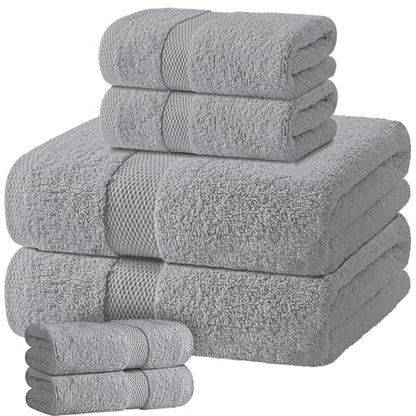 Light Gray Bath Towel Set of 6 - 100% Cotton Highly Absorbent Towels for Bathroom, 2 Luxury Bath Towels 650GSM, 2 Hand Towels, 2 Washcloths - color: Light Gray