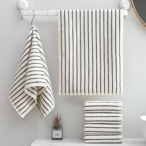 6 Piece Black and White Striped Hand Towels,100% Cotton Bathroom Towels Ultra Soft and Highly Absorbent Hand Towels for Bathroom Kitchen, Showering, Spa, Gym,Hotel (13” x 29”) - color: White