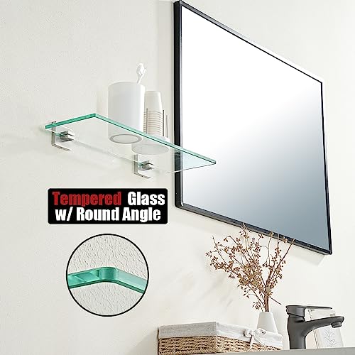 JQK Bathroom Glass Shelf, Floating Tempered Glass Shower Storage 16 by 5 inches, 304 Stainless Steel Brushed Finish Wall Mount 2 Pack, TGS201L16-BN-P2 - color: Brushed Steel, size: 16 Inch(2 Pack)