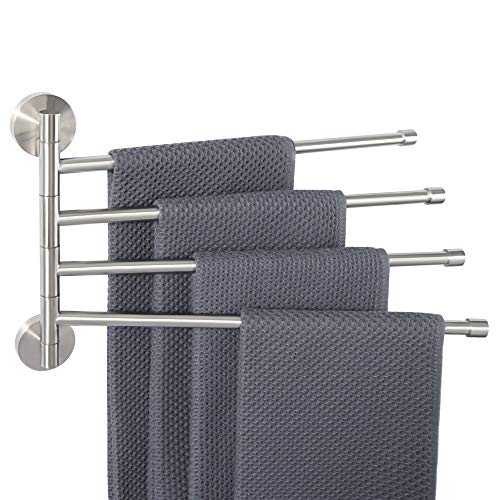 Alise 4 Arm Swivel Towel Rack, Swivel Towel Bar Brushed Nickel, 13.86 Inch | Space Saving Swing Arm Towel Rack for Bathroom Kitchen Outdoor, SUS304 Stainless Steel, 180° Rotating - color: Brushed Nickel, size: 4-Bars