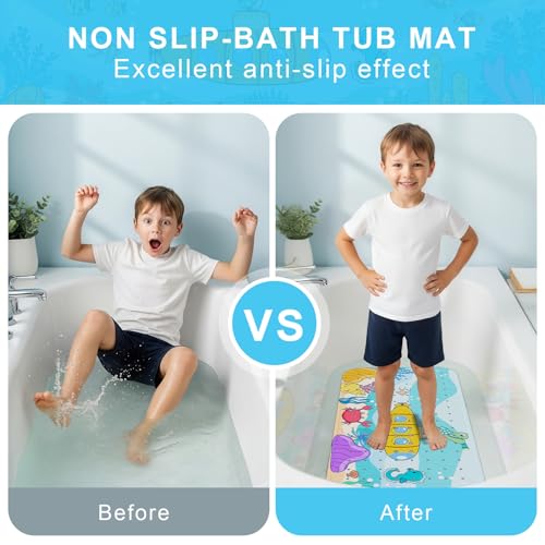 Upgrade Cartoon Baby Bath Mat Non Slip -40"x16" Extra Long Bathtub Mat for Baby Eco Friendly Durable Bath Mat for Tub Non Slip Kids Tub Mat with Suction Cups, Machine Washable and No Fading, Submarine - color: D-submarine