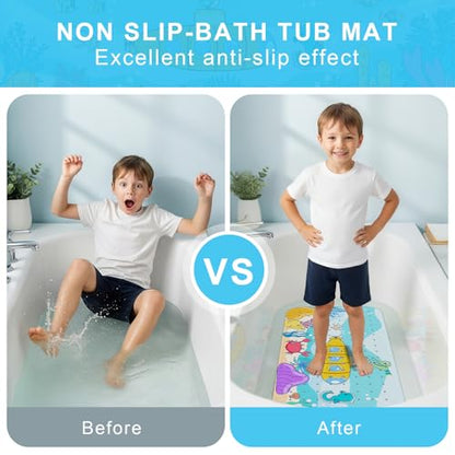Upgrade Cartoon Baby Bath Mat Non Slip -40"x16" Extra Long Bathtub Mat for Baby Eco Friendly Durable Bath Mat for Tub Non Slip Kids Tub Mat with Suction Cups, Machine Washable and No Fading, Submarine - color: D-submarine