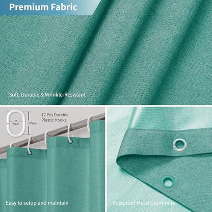 2-in-1 Waterproof Fabric Shower Curtain,No Separate Liner Needed,Linen Textured,Effortless Cleaning & Washable Bathroom Shower Curtain Set with 12 Plastic Hooks,72"x72",Teal - color: Teal, size: 72"W x 72"L (Pack of 1)