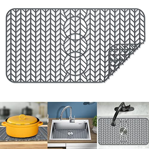 Sink Protectors for Kitchen Sink 12" 13" 16" 18" 19" 24" 26" 28" 29" Silicone Sink mat| Silicone Kitchen Sink Mat Grid for Bottom of Farmhouse Stainless Steel(29.5"X15"Gray) | Various sizes and styles,Free-form cutting,Holes for different positions,Protec