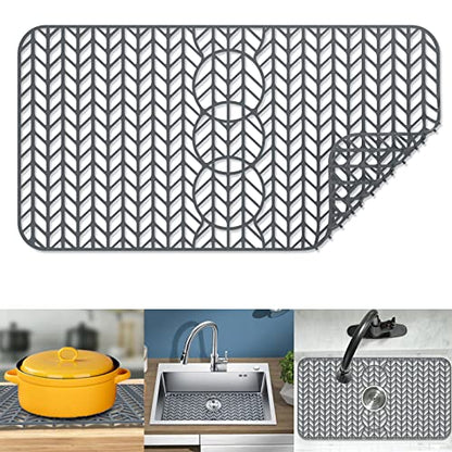 Sink Protectors for Kitchen Sink 12" 13" 16" 18" 19" 24" 26" 28" 29" Silicone Sink mat| Silicone Kitchen Sink Mat Grid for Bottom of Farmhouse Stainless Steel(29.5"X15"Gray) | Various sizes and styles,Free-form cutting,Holes for different positions,Protec