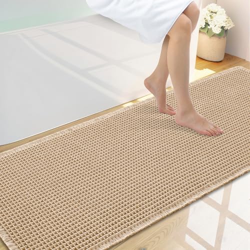 Smiry Waffle Bath Mat 59X20, Extra Soft Absorbent Bathroom Rugs, Brown | Non Slip Machine Washable Quick Dry Bath Rugs for Bathroom Floor, Tub, Shower, Home Decor Accessories - color: Brown, size: 59'' X 20''