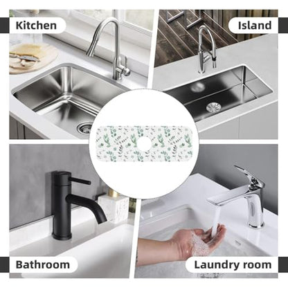 Watercolor Sage Green Grass Leaves Kitchen Sink Splash Guard Faucet Mat Super Absorbent Fast Drying Mat Sink Gadgets-Fast Drying Pad Sink Mat For Kitchen Bathroom (15" X 5.5" ) - color: Sage Leaves