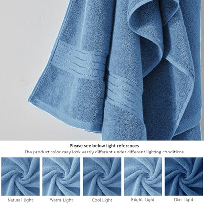 COZYART Denim Blue Bath Towel Set, Turkish Cotton Hotel Large Towel Bulk for Bathroom, Thick Bathroom Sets of 6 with 2 Bath Towels, 2 Hand Towels, 2 Washcloths, 650 GSM | OEKO-Tex 100 Certified Zero Twist Ring Spun, Soft Absorbent Quick Dry, Plush Fluffy,