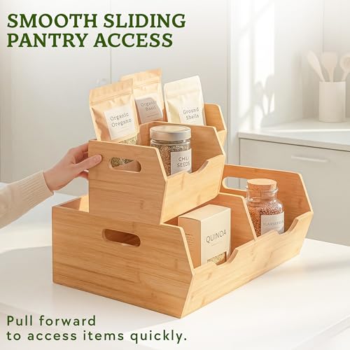 HOMESTEAD Extra Large Bamboo Pantry Storage Bins – 30% Larger, Stackable Potato Onion Storage Bin, Large Pantry Organizers and Storage, Produce Vegetable Organizer, Set of 3 - size: Extra Large ( 3 Pack )