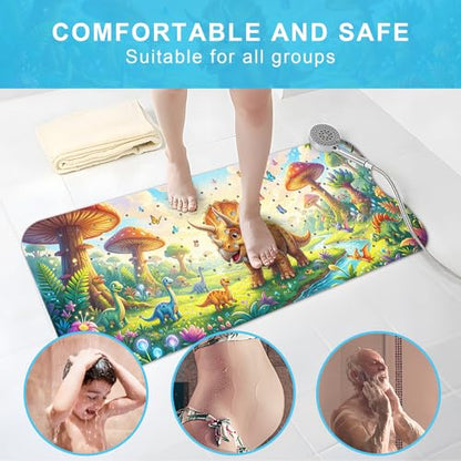 Upgrade Cartoon Baby Bath Mat Non Slip - 40"x16" Extra Long Bathtub Mat for Baby Eco Friendly Durable Bath Mat for Tub Non Slip Kids Tub Mat with Suction Cups, Machine Washable and No Fading, Dinosaur - color: I-dinosaur-2