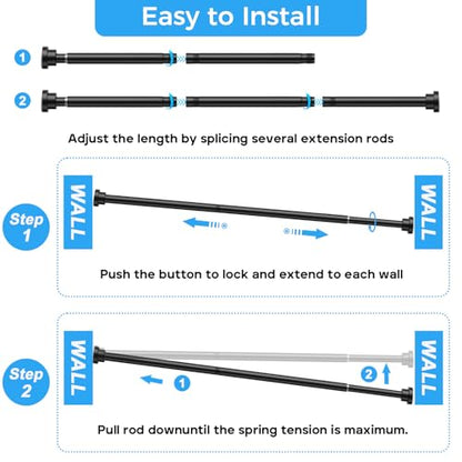 Shower Rod 31-63" Black Spring Tension Curtain Rod Adjustable | 7/8" Shower Curtain Rod Carbon Steel Tube, Rust-Proof Non-Slip Tool-Free, Curtain Rods for Windows Bathroom Room Divider - color: Black, size: 31"-63"-1P