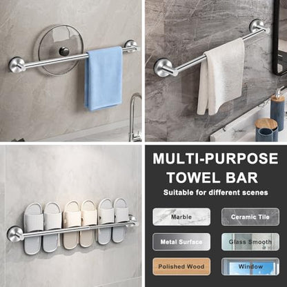 MGahyi Silver No Drill Adjustable Stainless Suction Cup Towel Bar | 14.6 ~ 24Inch Extendable Bath Shower Towel Holdere,Heavy Duty Towel Rack Suitable for Tile, Glass & Smooth Flat Surfaces - color: Silver