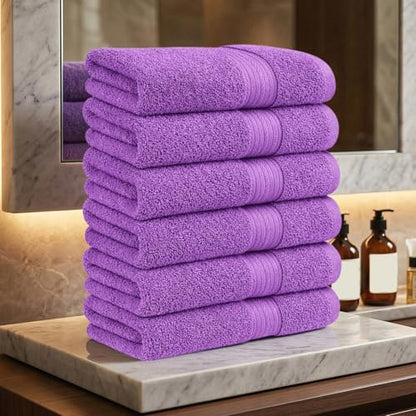 100% Cotton Hand Towels 18x28 Inches, 600 GSM, Soft & Absorbent, Set of 6, Purple - color: Purple, size: Hand Towel Set of 6