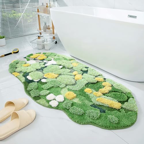 Moss Area Rugs, 3D Grass Moss Runner Rug for Laundry Room Soft Shag Non Slip Washable Bath Rugs Mats for Bedroom Living Room Kids Playroom Hallway Kitchen 55''x27.5'' - color: Moss Rug E