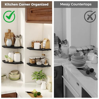 Floating Shelves 4-Pack for Bathroom & Kitchen, Space-Saving Floating Corner Wall Shelf with Easy Installation- Black