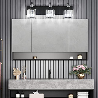 Ralbay Black Crystal Bathroom Lights Fixtures 3 Light Crystal Bathroom Vanity Lights Fixtures Over Mirror Modern Matte Black Bath Wall Lights - color: Black, size: 24 inch