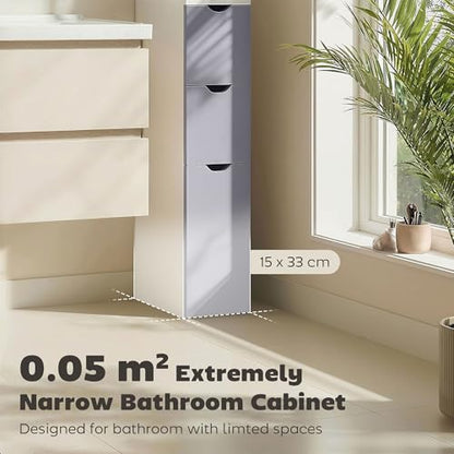 HOMCOM 54" Tall Bathroom Storage Cabinet, Freestanding, 2-Tier Shelf, White | Linen Tower, Drawers, Narrow Side Floor Organizer - color: White
