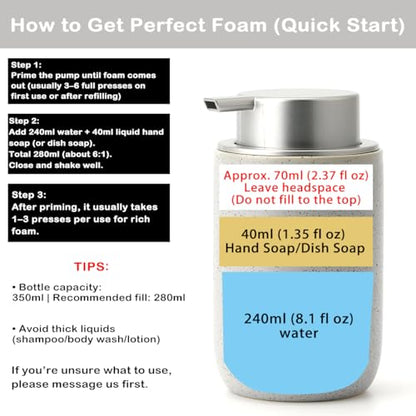 Gray Foaming Soap Dispenser,Ceramic Foam Dispenser with Silver Plastic Pump for Bathroom&Kitchen,12oz Refillable Foaming Dispenser - color: Light Gray