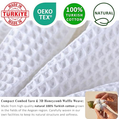 PÜSKÜL 2-Piece Natural 100% Turkish Cotton Waffle Bath Towels Extra-Large | White, 32x63" Bath Sheet Towel, Light Soft Absorbent Quick-Dry Lint-Free Premium Honeycomb Weave Oeko-Tex Made in Turkiye - color: White, size: Bath Towels - Pack of 2