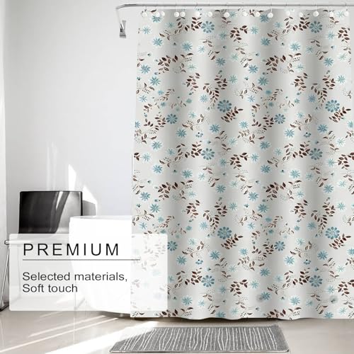 TIKABC Shower Curtain Liner, 4G PEVA Shower Liner, Plastic Waterproof Shower Curtains, 72x72 inch with Grommet Holes 3 Magnetic Weights - color: Black Leaf Blue Flower