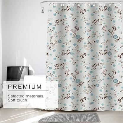 TIKABC Shower Curtain Liner, 4G PEVA Shower Liner, Plastic Waterproof Shower Curtains, 72x72 inch with Grommet Holes 3 Magnetic Weights - color: Black Leaf Blue Flower