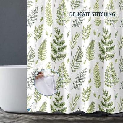 Green Fern Leaves Shower Curtain, Waterproof Fabric Greenery Watercolor Botanical Plant Bathroom Shower Curtain, 72 x 72 Inch - color: Green Fern, size: 72"W x 72"L (Pack of 1)