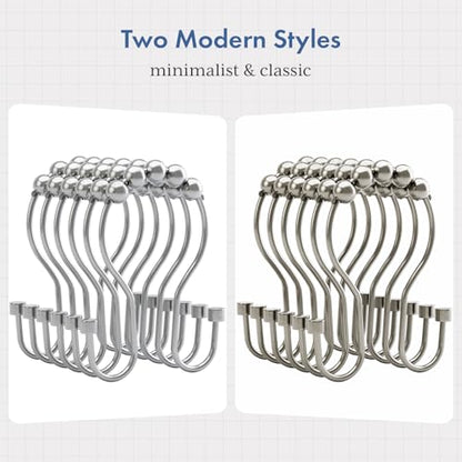Bathway Shower Curtain Hooks Chrome Shower Curtain Rings with Cylindrical Design, Metal Shower Curtain Hooks Rust Proof, Smooth Glide Double Shower Hooks Rings for Shower Curtain - color: Chrome, style: Modern Shower Hooks with Cylinders