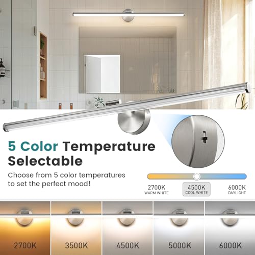 KAISITE Brushed Nickel Modern Bathroom Light - 39 Inch Dimmable 5CCT LED Vanity Light for Restroom - color: Brushed Nickel, size: 39 Inch