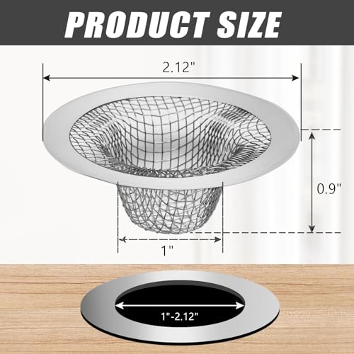 BokWin 4PCS Stainless Steel Mesh Sink Strainer, 2.12" Top/0.9" | Slop Basket Filter Trap, Shower Bath Tub Drain, Hair Catcher, For Home Bathrooms