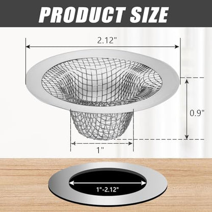 BokWin 4PCS Stainless Steel Mesh Sink Strainer, 2.12" Top/0.9" | Slop Basket Filter Trap, Shower Bath Tub Drain, Hair Catcher, For Home Bathrooms