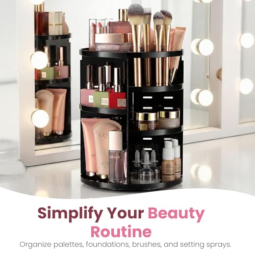 Masirs 360 Rotating Makeup Organizer Countertop, Adjustable Shelf, Black | 360-Degree Rotating Makeup Organizer, Adjustable Shelf Height, Cosmetic Perfume Skincare Storage, Vanity Countertop, Black - color: Black