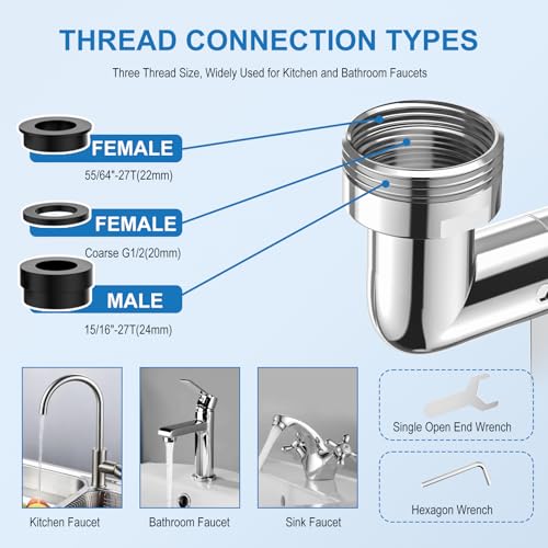 London Sunshine 1440° Swivel Faucet Extender, 2 Spray Modes Faucet Aerator Attachment with 360° Rotating Arm, Sink Tap Head Replacement for Kitchen & Bathroom Faucets with 20mm/22mm/24mm Threads - color: 1 Piece 1440°