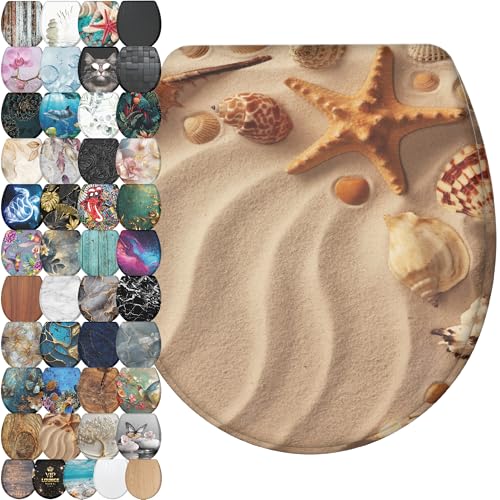 Sanilo Wooden Toilet Seat with Quick Release & Soft Close [ROUND] - Decorative & Slow Close Molded Wood Seat - With One Click for Easy Installation & Cleaning - With Adjustable Fit (Sanibel) - color: Sanibel