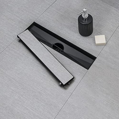 SaniteModar Linear Shower Drain 12 inch Matte Black with Tile Insert Panel | AISI 304 Stainless Steel Black Linear Dain Rectangle Shower Floor Drain with Hair Strainer and Leveling Feet - color: Black Tile Insert Grate, size: 12 Inch