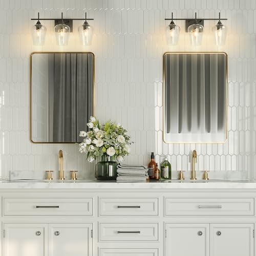 VONLUCE 3 Light Bathroom Vanity Light Fixture,Matte Black | Wine Glass Shades, E26 Sockets, Easy to install, Vanity Lights for Bathroom Bedroom Hallway Living Room - color: Black, size: 3-Light