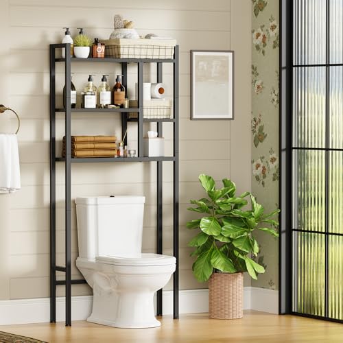Asgolion Over-The-Toilet Storage Rack, 3-Tier Bathroom Shelves Over Toilet | Above Toilet Storage, Behind Toilet Bathroom Organizer, Space Saver, Freestanding, Black - color: Black