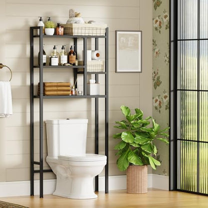 Asgolion Over-The-Toilet Storage Rack, 3-Tier Bathroom Shelves Over Toilet | Above Toilet Storage, Behind Toilet Bathroom Organizer, Space Saver, Freestanding, Black - color: Black