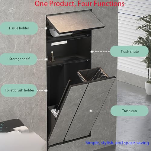 Toilet Paper Holder with Storage, in Wall Toilet Paper Holder, Stainless Cabinet Storage with Removable Trash Can and Toilet Brush Wall Bathroom Niche Black,Black/a - color: Black/a